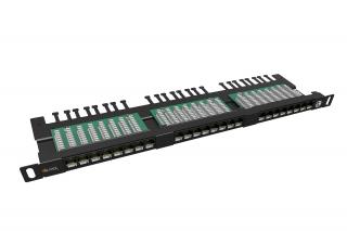 Patch panel Solarix 24xRJ45 CAT5E UTP s vyvazovací lištou černý 0,5U SX24HD-5E-UTP-BK
