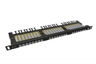 Patch panel Solarix 24xRJ45 CAT6 UTP s vyvazovací lištou černý 0,5U SX24HD-6-UTP-BK