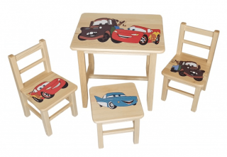 Drew-mix Detský stôl z dreva so stoličkami Auta Vzor 15