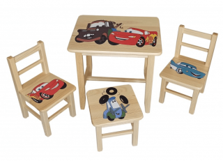 Drew-mix Detský stôl z dreva so stoličkami Auta Vzor 6
