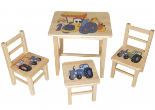 Drew-mix Detský stôl z dreva so stoličkami Bagr Vzor 37
