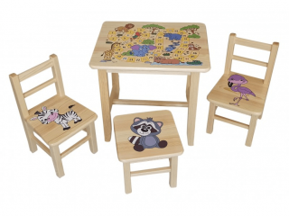 Drew-mix Detský stôl z dreva so stoličkami ZOO Vzor G1