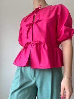 Blúzka na viazanie s volánmi Fuchsiová, XL