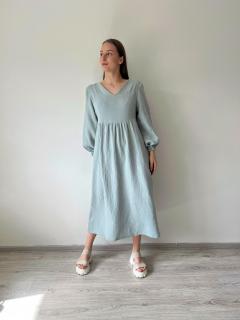 Mušelínové šaty dlhé -Lina- XL, Džínsová modrá