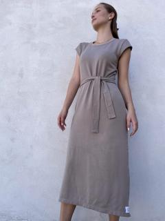Šaty s rozparkom TENCEL- dlhé XL, Béžová