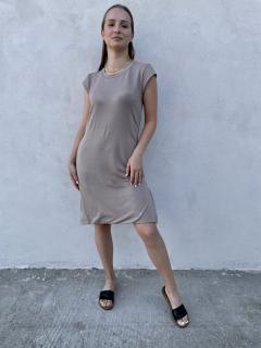 Šaty s rozparkom TENCEL- krátke XL, Béžová