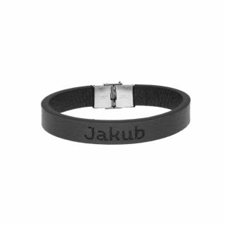 Pánsky kožený náramok čierny s menom Jakub  + Darčekové balenie