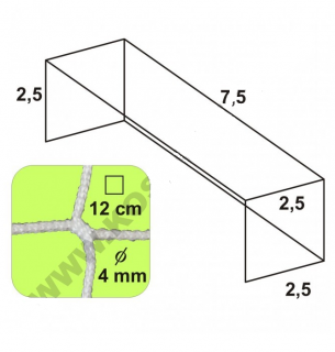 Futbalová sieť - bezuzlová, 7,5 x 2,5 x 2,5 x 2,5/12/4 mm, BIELA