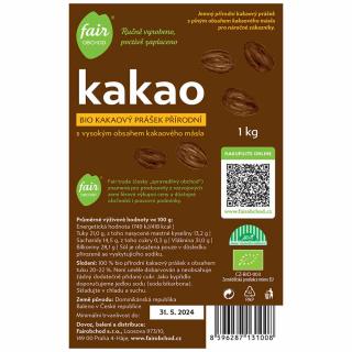 Bio kakaový prášok prírodný vysokotučný z Dominikánskej republiky, 1 kg