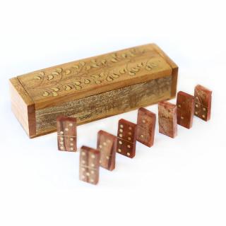 Domino z akáciového dreva a mosadze z Indie, 28 kameňov