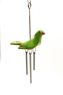 Zvonkohra vtáčik s kvietkami z Bali, zelený, 13 cm
