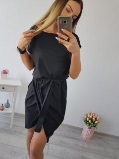 Asymetrické šaty s viazaním v pase - čierna