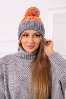 Dámska dvojfarebná sivo oranžová pletená čiapka Abigail