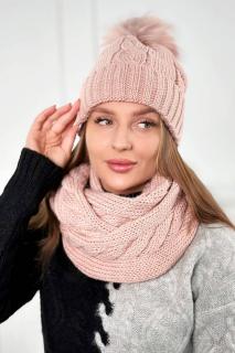 Dámska zimná súprava čiapka a šál - pudrová ružová