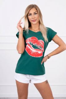 Dámske tričko s potlačou Lips - smaragdová zelená