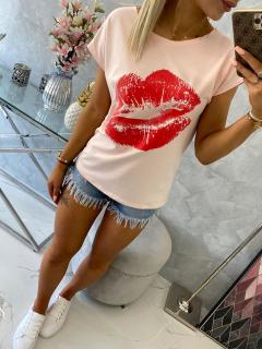Dámske tričko s potlačou Lips - svetlo ružová