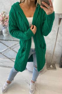 Dámsky pletený kardigan s kapucňou - zelená