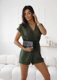 Krátky overal s viazaním Candy - khaki