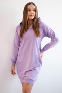 Mikinové šaty s kapucňou - fialová