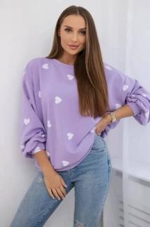 Oversize mikina so srdiečkami - fialová