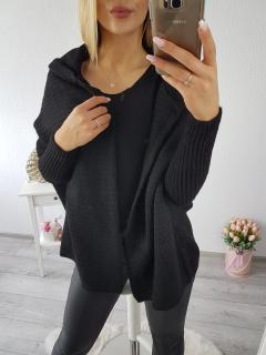Oversize pletený sveter s kapucňou - čierna