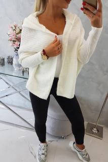 Oversize pletený sveter s kapucňou - smotanová