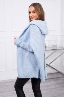 Oversize pletený sveter s kapucňou - svetlo modrá