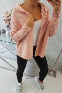 Oversize pletený sveter s kapucňou - svetlo ružová