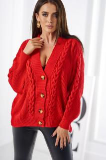 Oversize sveter na gombíky - červená