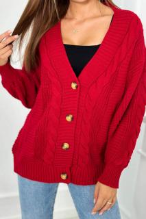 Pletený sveter na gombíky - červená
