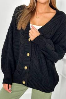 Pletený sveter na gombíky - čierna