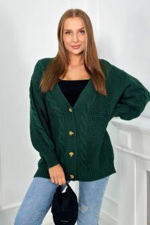 Pletený sveter na gombíky - smaragdová zelená