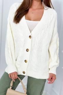 Pletený sveter na gombíky - smotanová