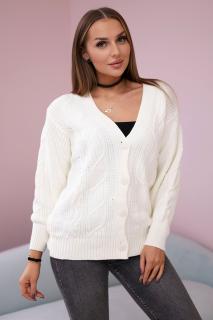 Pletený sveter na gombíky so vzorom - smotanová