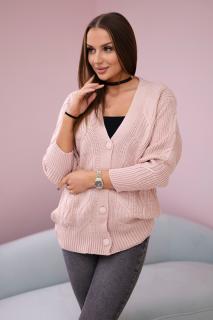 Pletený sveter na gombíky so vzorom - svetlo ružová