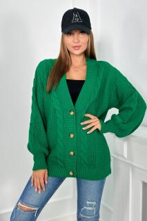 Pletený sveter na gombíky - zelená