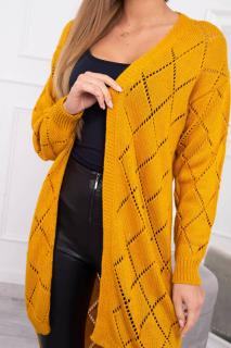 Pletený sveter s geometrickým vzorom - horčicová