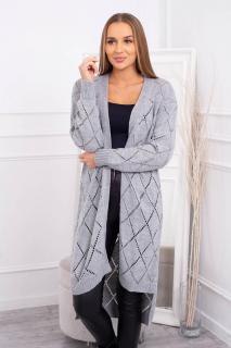Pletený sveter s geometrickým vzorom - sivá