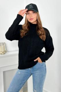 Pletený sveter s rolákom - čierna