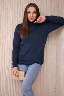 Pletený sveter s rolákom - džínsová modrá