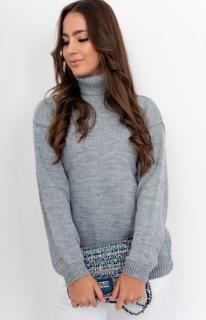 Pletený sveter s rolákom - sivá