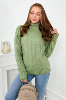 Pletený sveter s rolákom - tmavá mäta