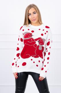 Pletený sveter s vianočným vzorom Snehuliakov - smotanový