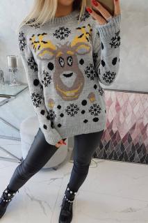 Pletený sveter s vianočným vzorom Sobík - sivá