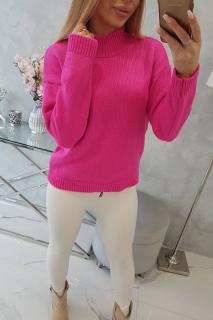 Pletený sveter so stojačikom - neonovo ružová