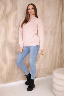 Pletený sveter so stojačikom - svetlo ružová