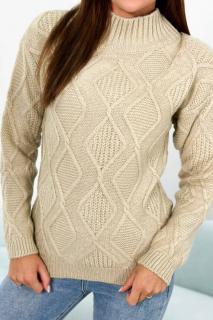 Pletený sveter so vzorom - béžová