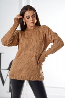 Pletený sveter so vzorom - camel