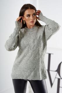 Pletený sveter so vzorom - sivá