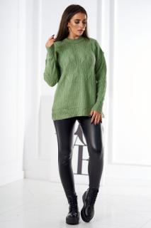 Pletený sveter so vzorom - tmavá  mäta